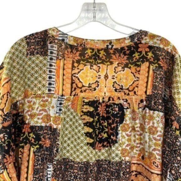 Cotton Bleu Patchwork Peasant Blouse Boho Cottagecore - Picture 6 of 9